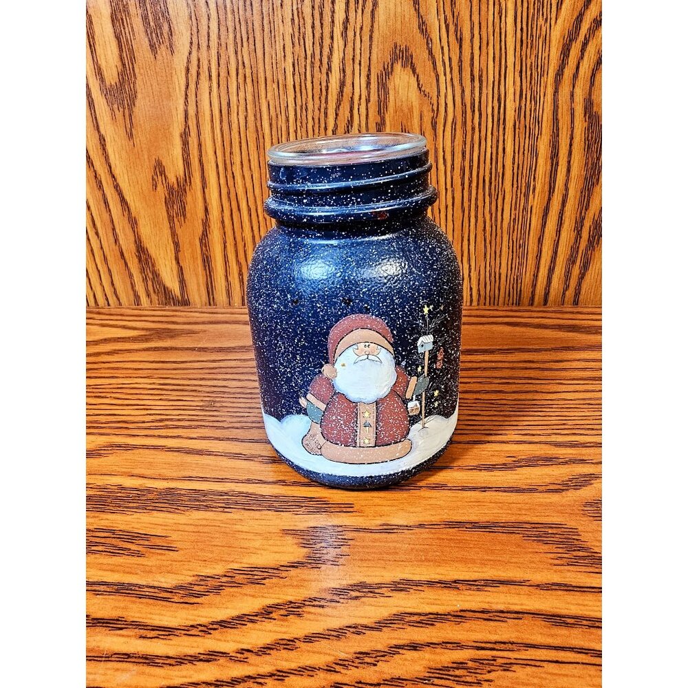 Hand-Painted Speckled Santa Mason Jar